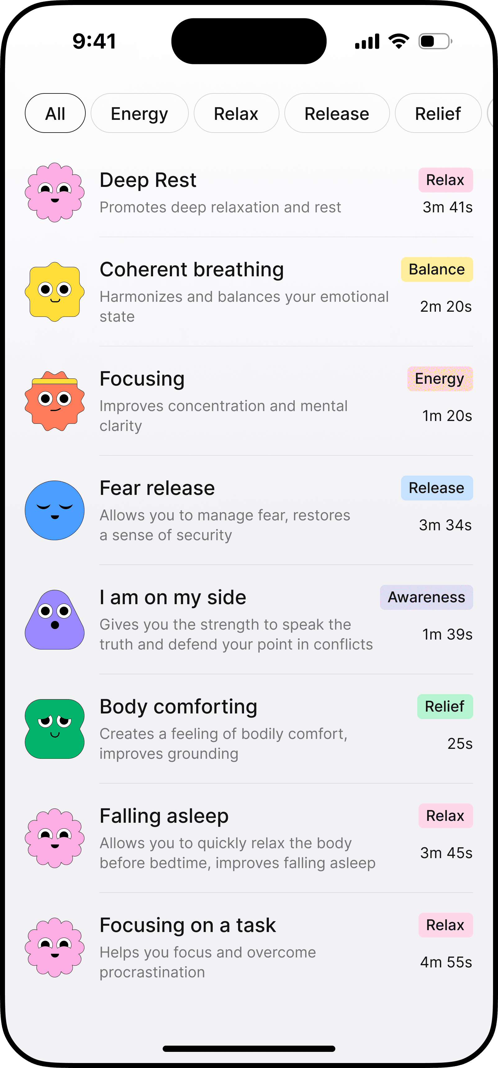 Mindship app: library of breathing practices